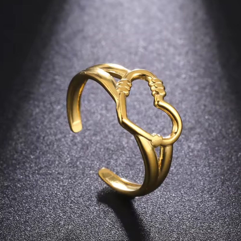 Stainless Steel Adjustable Gold Heart Ring - Size Adjustable (R34) - Picture 4 of 6